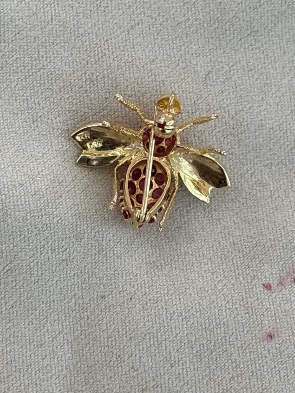 Vintage New 14K Yellow Gold Ruby Bee Brooch Pin Gorgeous Color!